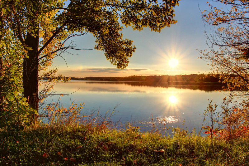 Novoveská štěrková jezera, západ slunce